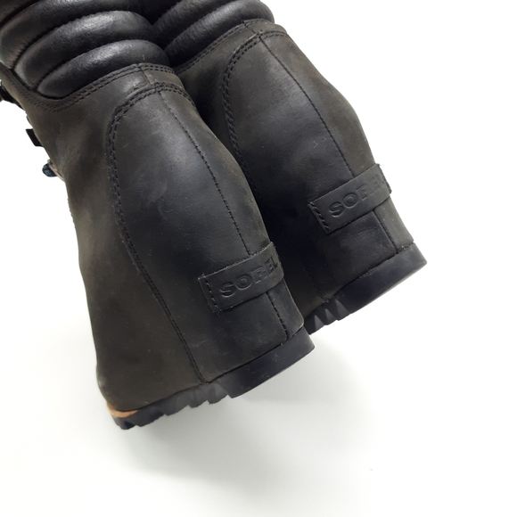 SOREL | Conquest Waterproof Leather Wedge Boots in Black - Picture 6 of 9